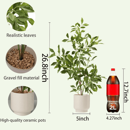 Artificial Potted Plants Indoor,27" Faux Plants Ficus Leaves Trees