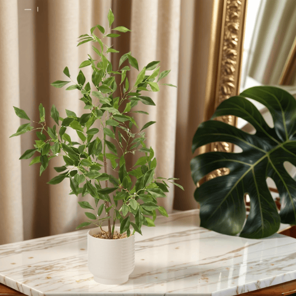 Artificial Potted Plants Indoor,27" Faux Plants Ficus Leaves Trees