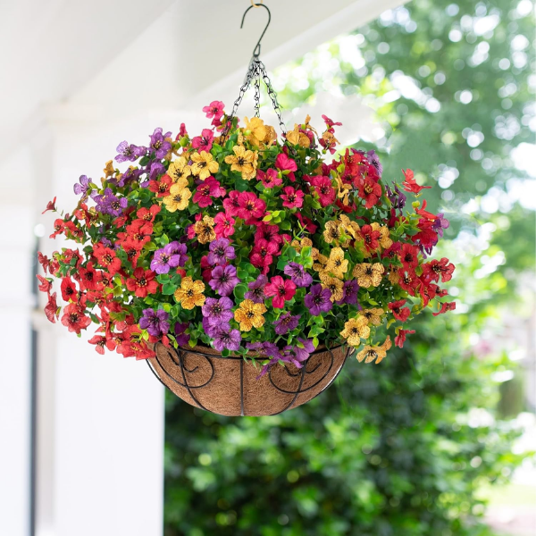Artificial Hanging Daisy Flower Basket with Eucalyptus