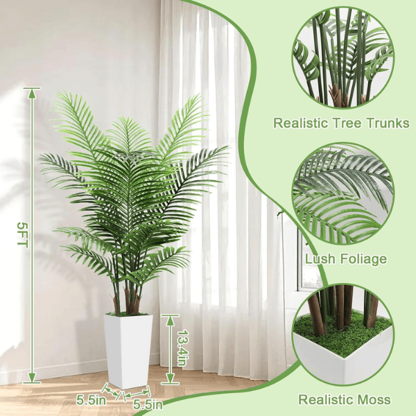 5FT Artificial Palm Tree with White Planter