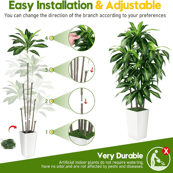 5FT Artificial Dracaena Tree with White Planter