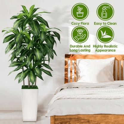 5FT Artificial Dracaena Tree with White Planter
