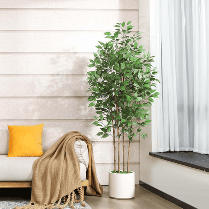 6FT Artificial Ficus Tree with White Planter