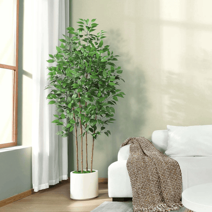 6FT Artificial Ficus Tree with White Planter
